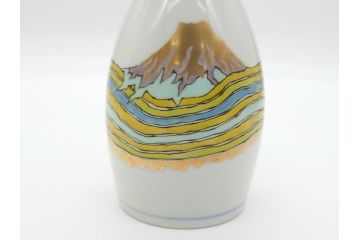 石川県指定無形文化財　武腰潤　九谷焼　色絵　金彩　富士山図　椿文　徳利2点セット(一輪挿し、花器、作家物、共箱無し)(R-062266)