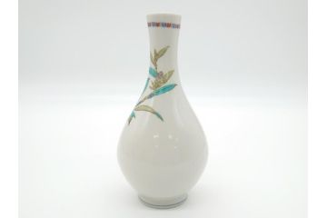 石川県指定無形文化財　武腰潤　九谷焼　色絵　金彩　富士山図　椿文　徳利2点セット(一輪挿し、花器、作家物、共箱無し)(R-062266)