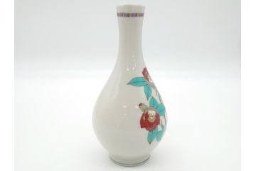 石川県指定無形文化財　武腰潤　九谷焼　色絵　金彩　富士山図　椿文　徳利2点セット(一輪挿し、花器、作家物、共箱無し)(R-062266)