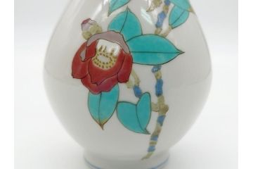 石川県指定無形文化財　武腰潤　九谷焼　色絵　金彩　富士山図　椿文　徳利2点セット(一輪挿し、花器、作家物、共箱無し)(R-062266)