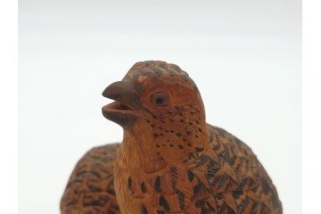 大正〜昭和初期　木彫り　雷鳥　温もり溢れる素朴なデザインの鳥の置物(在銘あり、置き物、ディスプレイ)(R-062269)