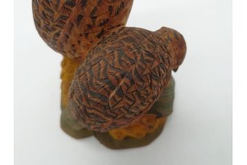 大正〜昭和初期　木彫り　雷鳥　温もり溢れる素朴なデザインの鳥の置物(在銘あり、置き物、ディスプレイ)(R-062269)