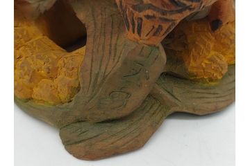 大正〜昭和初期　木彫り　雷鳥　温もり溢れる素朴なデザインの鳥の置物(在銘あり、置き物、ディスプレイ)(R-062269)