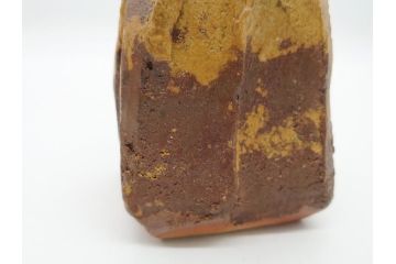 山田勢児　黄瀬戸　削ぎ花入(共箱付き、花瓶、花器、作家物)(R-062275)