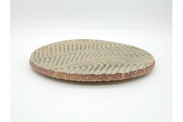 坂田甚内　益子焼　9寸皿　約27cm　波文　灰釉鎬手皿(共箱付き、九寸、大皿、和食器、和皿、プレート、作家物)(R-062277)