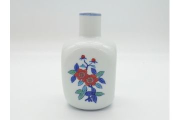 今泉今右衛門　今泉陶園　綿花画花瓶(共箱付き、花器、赤絵、色絵付)(R-062278)
