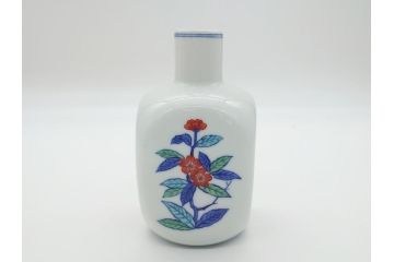 今泉今右衛門　今泉陶園　綿花画花瓶(共箱付き、花器、赤絵、色絵付)(R-062278)