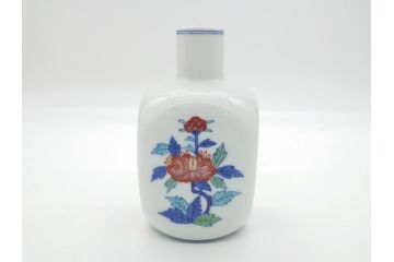 今泉今右衛門　今泉陶園　綿花画花瓶(共箱付き、花器、赤絵、色絵付)(R-062278)
