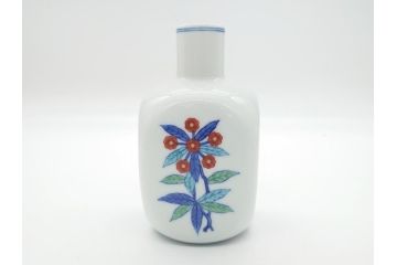 今泉今右衛門　今泉陶園　綿花画花瓶(共箱付き、花器、赤絵、色絵付)(R-062278)