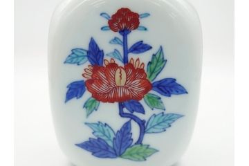 今泉今右衛門　今泉陶園　綿花画花瓶(共箱付き、花器、赤絵、色絵付)(R-062278)