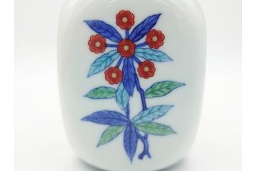 今泉今右衛門　今泉陶園　綿花画花瓶(共箱付き、花器、赤絵、色絵付)(R-062278)