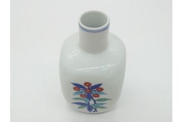 今泉今右衛門　今泉陶園　綿花画花瓶(共箱付き、花器、赤絵、色絵付)(R-062278)