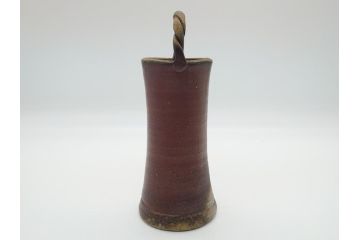 柴岡守　備前焼　手付花入(共箱付き、陶印あり、花器、作家物)(R-062280)