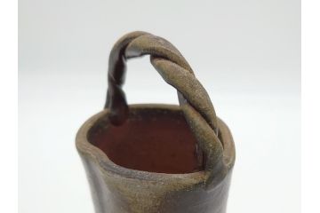 柴岡守　備前焼　手付花入(共箱付き、陶印あり、花器、作家物)(R-062280)