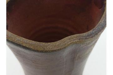 柴岡守　備前焼　手付花入(共箱付き、陶印あり、花器、作家物)(R-062280)