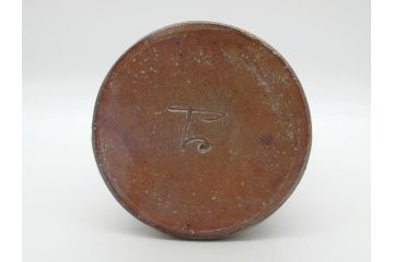 柴岡守　備前焼　手付花入(共箱付き、陶印あり、花器、作家物)(R-062280)