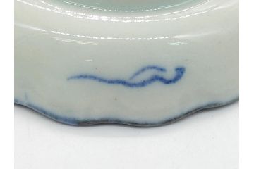 江戸期　古伊万里　染付　龍寿紋　3.1寸皿　約9.5cm　吉祥を招くおめでたい絵付けの菊皿3客セット(小皿、なます皿、菊花形、壽字文、三寸一分、和食器、和皿)(R-062281)