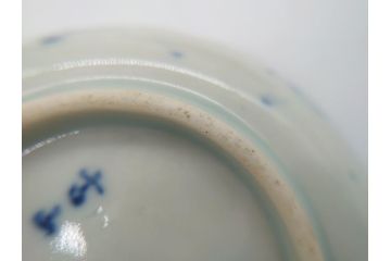 江戸期　古伊万里　染付　龍寿紋　3.1寸皿　約9.5cm　吉祥を招くおめでたい絵付けの菊皿3客セット(小皿、なます皿、菊花形、壽字文、三寸一分、和食器、和皿)(R-062281)