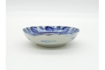 江戸期　古伊万里　染付　龍寿紋　3.1寸皿　約9.5cm　吉祥を招くおめでたい絵付けの菊皿5客セット(小皿、なます皿、菊花形、壽字文、三寸一分、和食器、和皿)(R-062282)
