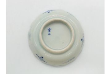 江戸期　古伊万里　染付　龍寿紋　3.1寸皿　約9.5cm　吉祥を招くおめでたい絵付けの菊皿5客セット(小皿、なます皿、菊花形、壽字文、三寸一分、和食器、和皿)(R-062282)