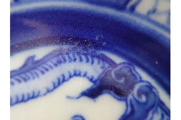 江戸期　古伊万里　染付　龍寿紋　3.1寸皿　約9.5cm　吉祥を招くおめでたい絵付けの菊皿5客セット(小皿、なます皿、菊花形、壽字文、三寸一分、和食器、和皿)(R-062282)