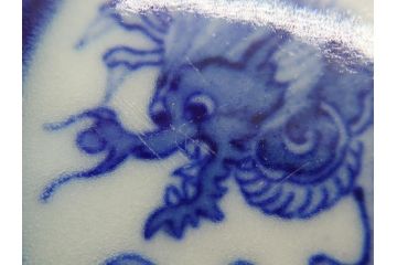 江戸期　古伊万里　染付　龍寿紋　3.1寸皿　約9.5cm　吉祥を招くおめでたい絵付けの菊皿5客セット(小皿、なます皿、菊花形、壽字文、三寸一分、和食器、和皿)(R-062282)
