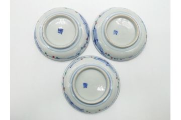 明治期　伊万里焼　色絵　金彩　花文　3.8寸皿　約11.5cm　色彩豊かで食卓に華やぎをもたらす小皿3客セット(三寸八分、赤絵、和食器、和皿)(R-062284)
