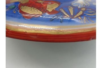 希少　明治期　伊万里焼　金彩　色絵　染付　金魚図　食卓を華やかに演出する蓋付き茶碗3客セット(和食器)(R-062285)