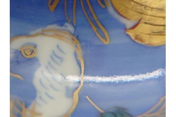 希少　明治期　伊万里焼　金彩　色絵　染付　金魚図　食卓を華やかに演出する蓋付き茶碗3客セット(和食器)(R-062285)