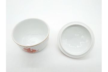 希少　ヘレンド　ハンガリー　HEREND HVNGARY　アポニー　オレンジ　テーブルウェアとしてもインテリアとしても使用できる愛らしいデザインのプレート&シュガーポットセット(HUNGARY、ボンボン入れ、蓋物、小物入れ、皿、バラ、薔薇、西洋陶磁器)(R-062286)