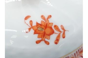希少　ヘレンド　ハンガリー　HEREND HVNGARY　アポニー　オレンジ　テーブルウェアとしてもインテリアとしても使用できる愛らしいデザインのプレート&シュガーポットセット(HUNGARY、ボンボン入れ、蓋物、小物入れ、皿、バラ、薔薇、西洋陶磁器)(R-062286)