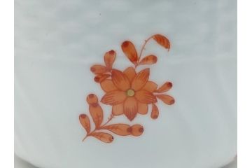希少　ヘレンド　ハンガリー　HEREND HVNGARY　アポニー　オレンジ　テーブルウェアとしてもインテリアとしても使用できる愛らしいデザインのプレート&シュガーポットセット(HUNGARY、ボンボン入れ、蓋物、小物入れ、皿、バラ、薔薇、西洋陶磁器)(R-062286)