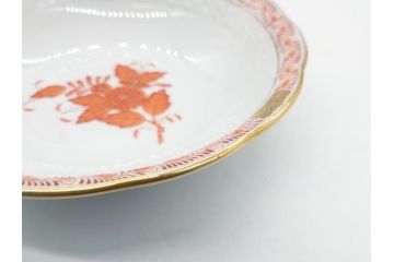 希少　ヘレンド　ハンガリー　HEREND HVNGARY　アポニー　オレンジ　テーブルウェアとしてもインテリアとしても使用できる愛らしいデザインのプレート&シュガーポットセット(HUNGARY、ボンボン入れ、蓋物、小物入れ、皿、バラ、薔薇、西洋陶磁器)(R-062286)