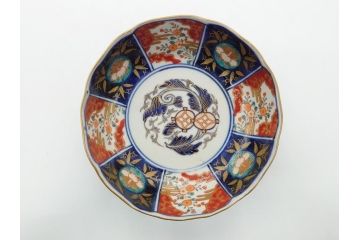 幕末〜明治期　富長貴春(富貴長春)　伊万里　色絵　金彩　5寸皿　約15cm　煌びやかで豪華な絵付けの深皿3客セット(和食器、和皿、変形皿、五寸)(R-062287)