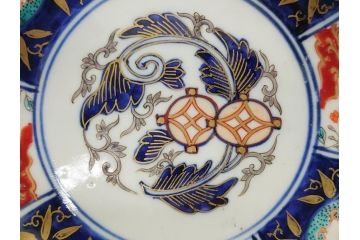 幕末〜明治期　富長貴春(富貴長春)　伊万里　色絵　金彩　5寸皿　約15cm　煌びやかで豪華な絵付けの深皿3客セット(和食器、和皿、変形皿、五寸)(R-062287)