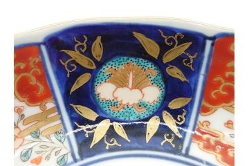 幕末〜明治期　富長貴春(富貴長春)　伊万里　色絵　金彩　5寸皿　約15cm　煌びやかで豪華な絵付けの深皿3客セット(和食器、和皿、変形皿、五寸)(R-062287)