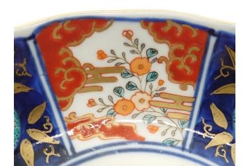 幕末〜明治期　富長貴春(富貴長春)　伊万里　色絵　金彩　5寸皿　約15cm　煌びやかで豪華な絵付けの深皿3客セット(和食器、和皿、変形皿、五寸)(R-062287)