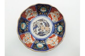 幕末〜明治期　富長貴春(富貴長春)　伊万里　色絵　金彩　5寸皿　約15cm　煌びやかで豪華な絵付けの深皿3客セット(和食器、和皿、変形皿、五寸)(R-062288)