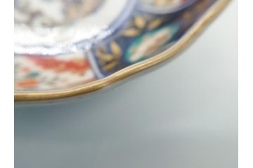 幕末〜明治期　富長貴春(富貴長春)　伊万里　色絵　金彩　5寸皿　約15cm　煌びやかで豪華な絵付けの深皿3客セット(和食器、和皿、変形皿、五寸)(R-062288)