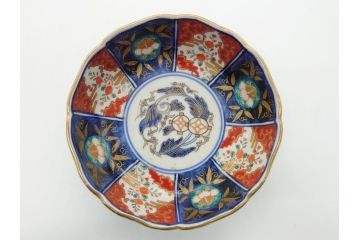 幕末〜明治期　富長貴春(富貴長春)　伊万里　色絵　金彩　5寸皿　約15cm　煌びやかで豪華な絵付けの深皿3客セット(和食器、和皿、変形皿、五寸)(R-062289)