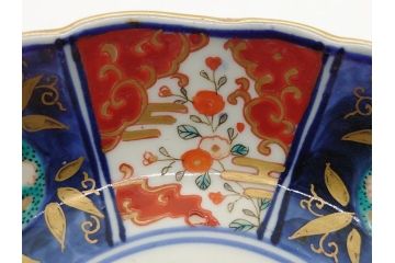 幕末〜明治期　富長貴春(富貴長春)　伊万里　色絵　金彩　5寸皿　約15cm　煌びやかで豪華な絵付けの深皿3客セット(和食器、和皿、変形皿、五寸)(R-062289)