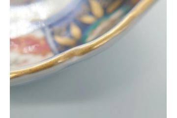 幕末〜明治期　富長貴春(富貴長春)　伊万里　色絵　金彩　5寸皿　約15cm　煌びやかで豪華な絵付けの深皿3客セット(和食器、和皿、変形皿、五寸)(R-062289)