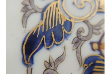 幕末〜明治期　富長貴春(富貴長春)　伊万里　色絵　金彩　5寸皿　約15cm　煌びやかで豪華な絵付けの深皿3客セット(和食器、和皿、変形皿、五寸)(R-062289)