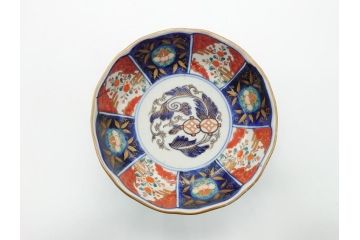 幕末〜明治期　富長貴春(富貴長春)　伊万里　色絵　金彩　5寸皿　約15cm　煌びやかで豪華な絵付けの深皿3客セット(和食器、和皿、変形皿、五寸)(R-062290)