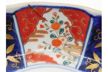 幕末〜明治期　富長貴春(富貴長春)　伊万里　色絵　金彩　5寸皿　約15cm　煌びやかで豪華な絵付けの深皿3客セット(和食器、和皿、変形皿、五寸)(R-062290)