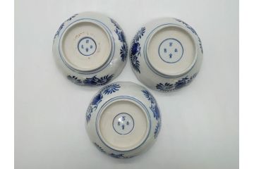 幕末〜明治期　富長貴春(富貴長春)　伊万里　色絵　金彩　5寸皿　約15cm　煌びやかで豪華な絵付けの深皿3客セット(和食器、和皿、変形皿、五寸)(R-062290)