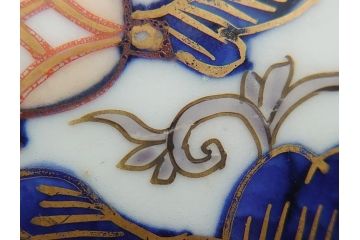 幕末〜明治期　富長貴春(富貴長春)　伊万里　色絵　金彩　5寸皿　約15cm　煌びやかで豪華な絵付けの深皿3客セット(和食器、和皿、変形皿、五寸)(R-062290)