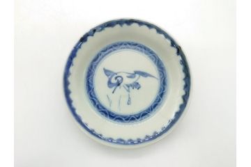 江戸期　古伊万里　染付　鶴文　4.1寸皿　約12.5cm　清楚な絵付けで食卓に馴染みやすい小皿5客セット(四寸一分、和食器、和皿)(R-062291)