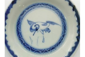 江戸期　古伊万里　染付　鶴文　4.1寸皿　約12.5cm　清楚な絵付けで食卓に馴染みやすい小皿5客セット(四寸一分、和食器、和皿)(R-062291)
