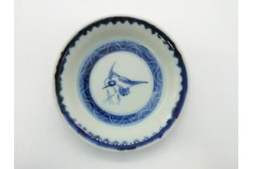 江戸期　古伊万里　染付　鶴文　4.3寸皿　約13cm　清楚な絵付けで食卓に馴染みやすい小皿5客セット(四寸三分、和食器、和皿)(R-062292)